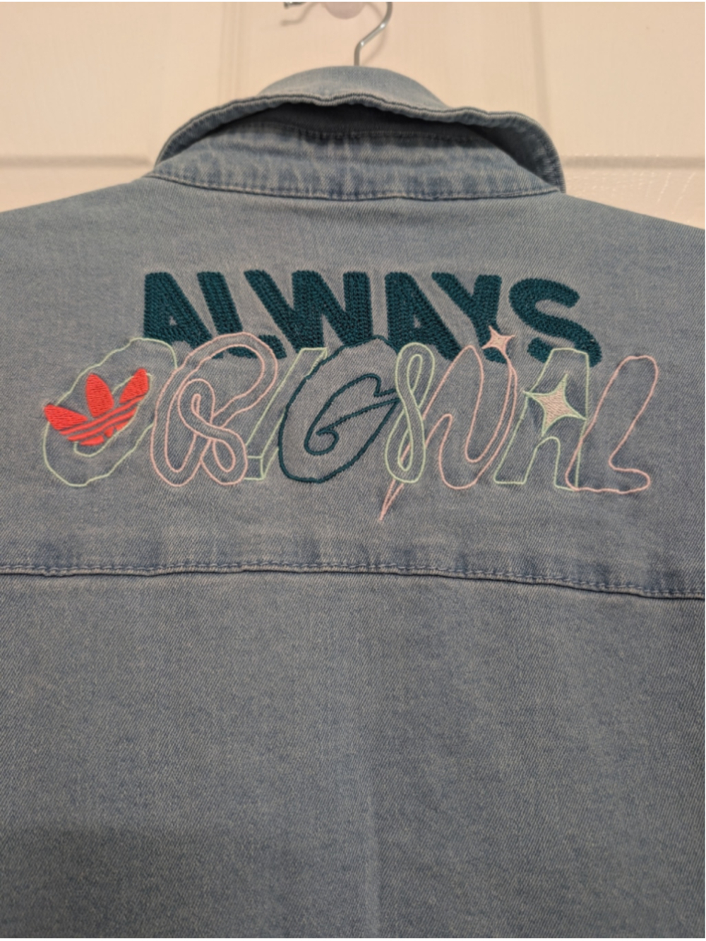 Adidas Light Blue Jean Always Original Denim Track Jacket Snap Buttons Oversized - Picture 9 of 14